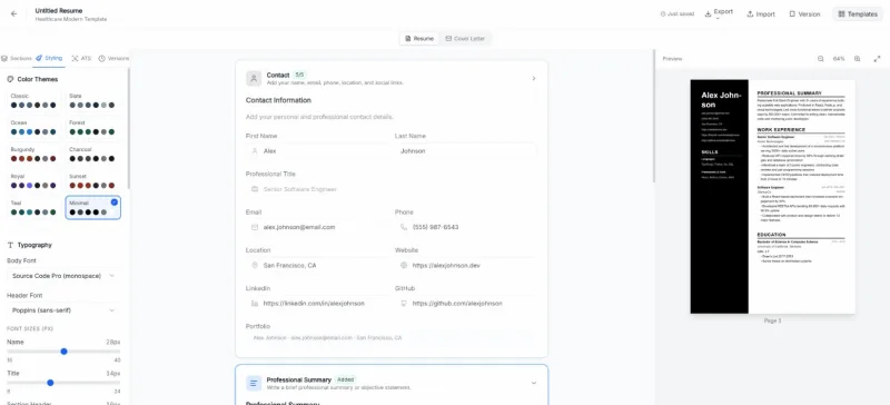 The Resumello resume builder editor